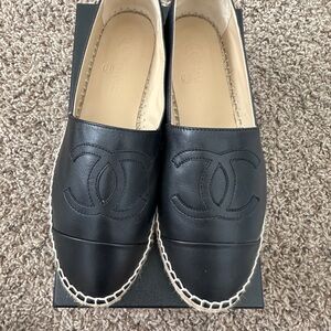 CHANEL Black Leather Espadrilles